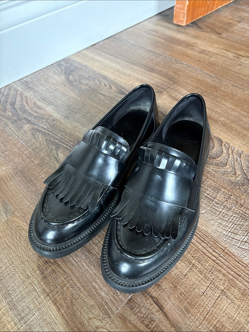 Vagabond Black patent Leather Fringe Penny Loafers